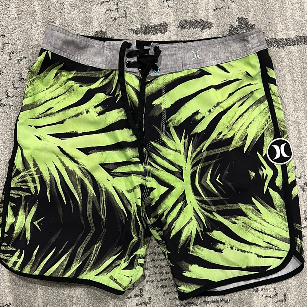 Hurley Neon Green and Black Tropical Board Shorts